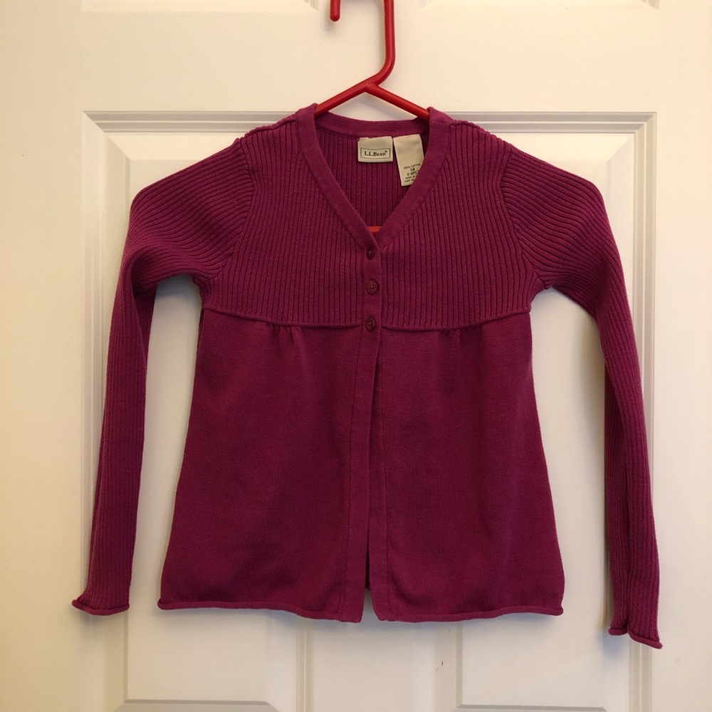 Girl’s LL Bean Cardigan Sweater Fuchsia Small Sz 8
